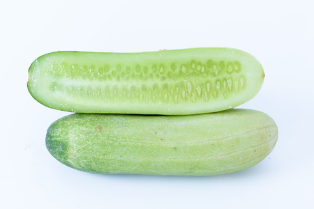 Cucumber slice isolated on white backgroundの写真素材
