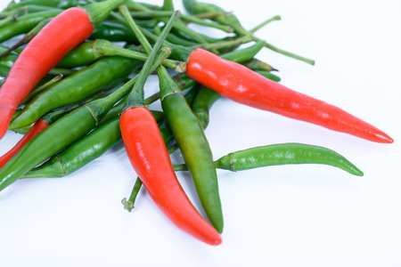 Red and Rreen chili pepper isolated on a white background