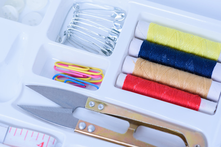home sewing kit accessories and equipment for needleworkの写真素材
