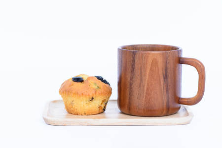 raisin bread sweet food and wood glass on white backgroundの写真素材