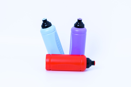 Plastic water bottles for exercise on white backgroudの写真素材