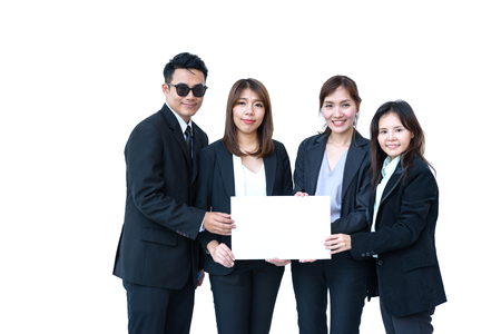 businessman teamwork collaboration relation concept hand on billboard advertisingの写真素材