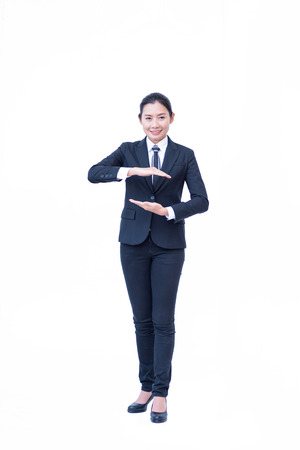 beautiful modern business woman portrait wear black suit white backgroundの写真素材