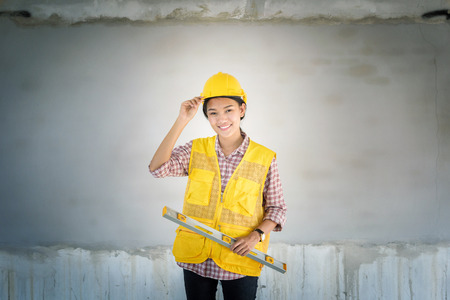 architecture engineer standing inside building statue for check quality concreteの写真素材