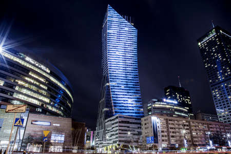 High-rise building. Center of Warsaw Night city. Business center. Warszawa. Poland. Polska. Zlota 44のeditorial素材