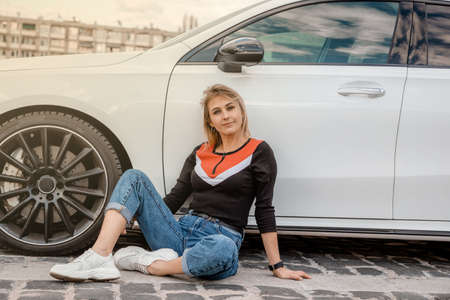 04-04-2021 Warsaw. Poland. Car detailing concept. Exterior closeup detail. Car detail.の写真素材