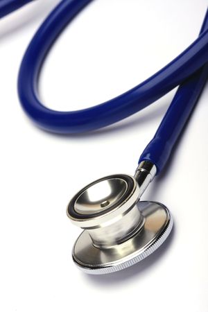 blue stethoscope isolated in white backgroundの写真素材