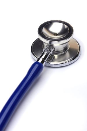blue stethoscope isolated in white backgroundの写真素材