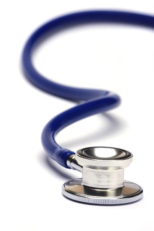 blue stethoscope isolated in white backgroundの写真素材