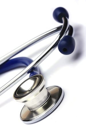 blue stethoscope isolated in white backgroundの写真素材