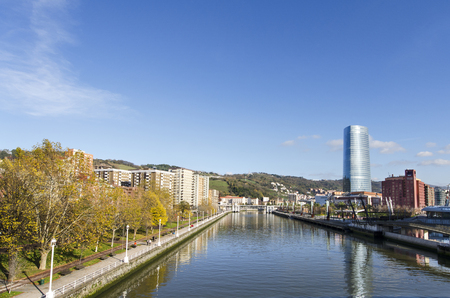 River in Bilbao, Bizkaia, Basque Country, Spain.のeditorial素材