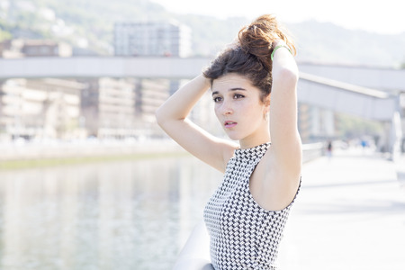 Sensual young woman in the street.の写真素材