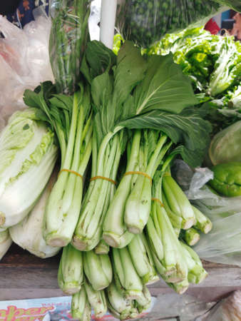 Mustard greens can be cooked to make soup or can be stir-fried depending on the taste of the cook, or can also be used as a complement to noodles to make them healthierの写真素材