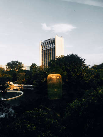 In the afternoon I take a walk and see the atmosphere outside, I see tall buildings in the capital city of Indonesia, namely Jakarta.の写真素材