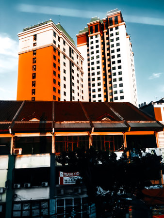 In the afternoon, the buildings of the city of Jakarta Indonesia, in the warm afternoon sun, the sky and clouds look bright.の写真素材