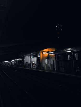 The train station in Jakarta, Indonesia at dark evenings, the station is empty of passengers who have returned home after getting off the trainの写真素材