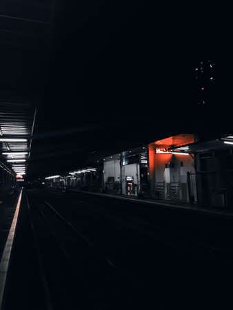 The train station in Jakarta, Indonesia at dark evenings, the station is empty of passengers who have returned home after getting off the trainの写真素材