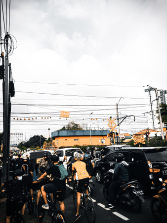 Traffic jams in Jakarta, Indonesia, so that many vehicles gather in one place, traffic jams are very unpleasant and can make you who are impatient become stressed.のeditorial素材