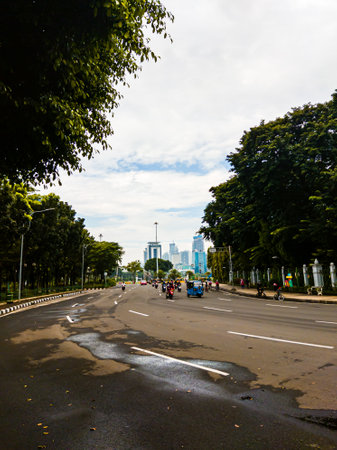 Central Jakarta, Indonesia - April 5th, 2021: Medan Merdeka Utara Street is a road that is close to the Indonesian National Monument or Monas in the city of Central Jakarta.のeditorial素材