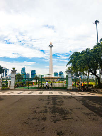 Central Jakarta, Indonesia - April 5th, 2021: The National Monument, is a famous monument built to commemorate Indonesia's independence from the Netherlands.のeditorial素材