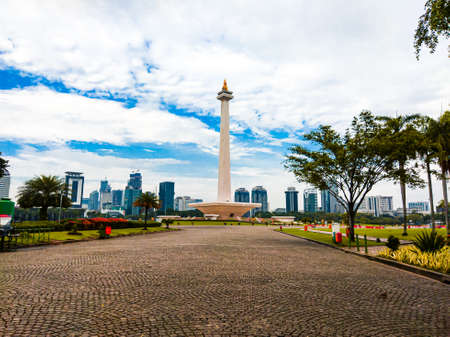 Central Jakarta, Indonesia - April 5th, 2021: The National Monument, is a famous monument built to commemorate Indonesia's independence from the Netherlands.のeditorial素材
