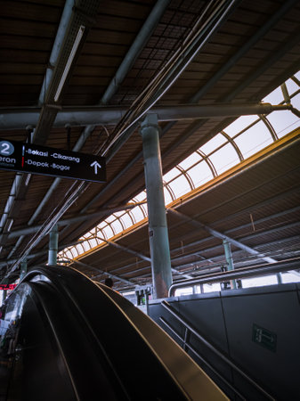 Central Jakarta, Indonesia - April 5th, 2021: The train station for the Bekasi to Cikarang route and Depok to Bogor.のeditorial素材