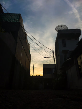 Beautiful sunset in the hallways of people's houses.の写真素材