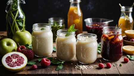 Probiotic Foods: Yogurt, Sauerkraut, Kombucha - Gut Health, Well-beingの素材