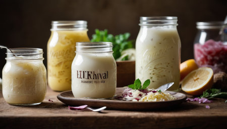 Nutritious Probiotic Foods: Sauerkraut, Yogurt, Kombucha for Healthの写真素材