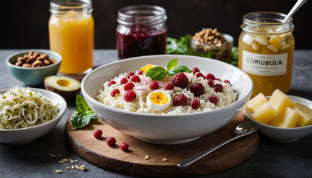 Nutritious Probiotic Foods: Sauerkraut, Yogurt, Kombucha for Healthの写真素材