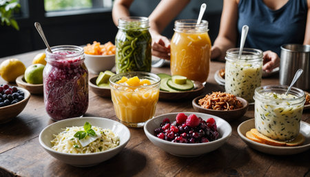 Nutritious Probiotic Foods: Sauerkraut, Yogurt, Kombucha for Healthの写真素材