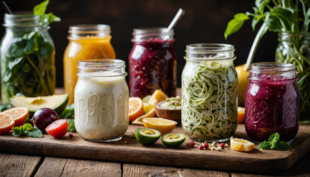 Nutritious Probiotic Foods: Sauerkraut, Yogurt, Kombucha for Healthの写真素材