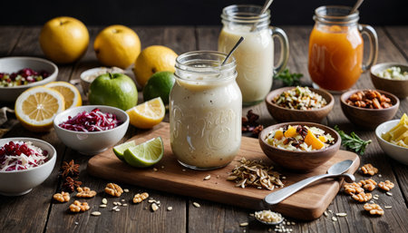 Flavorful Probiotic Diet: Kombucha, Yogurt, and Sauerkraut for Balanceの写真素材