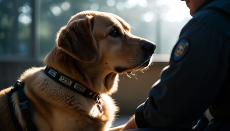 PTSD Service Dog Sitting Calmly Next to Owner Providing Security and Comfort, Animal empathの素材