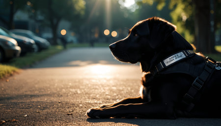 PTSD Service Dog Sitting Calmly Next to Owner Providing Security and Comfort, Animal empathの素材