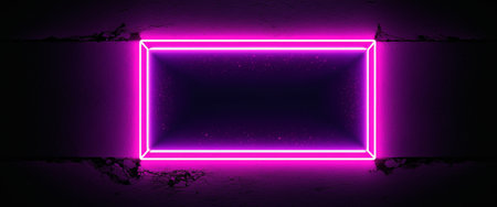 Neon Pink Rectangular Frame with Light Laser Purple Border on Dark Concrete Backgroundの素材
