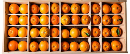 Oranges in a Wooden Box on Isolate Transparency