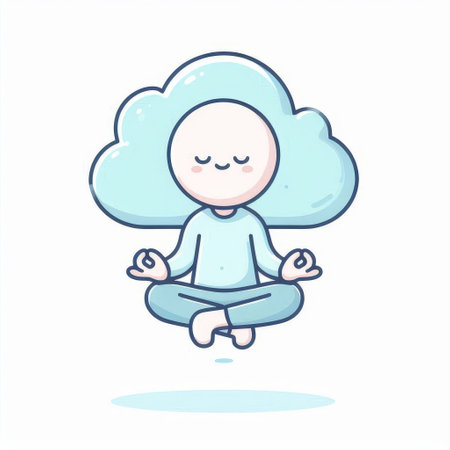Cartoon Character Meditating in Lotus Pose, pastel colorsの素材