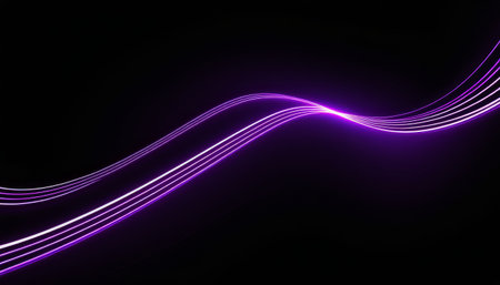 Purple Neon Road Lines Creating Speed Effect on Black Backgroundの素材