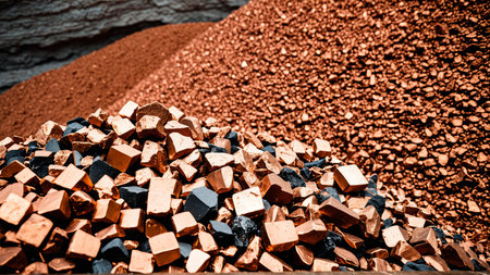 Copper ore macro photography with metallic textureの素材