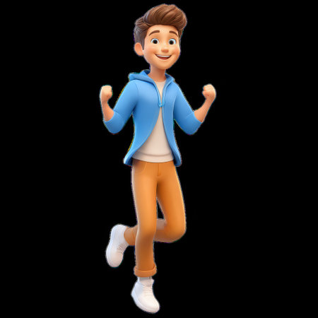 3D Jumping Cartoon Boy, Happy Winning Character, Transparentの素材