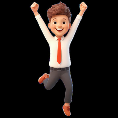 3D Jumping Cartoon Boy, Happy Winning Character, Transparentの素材