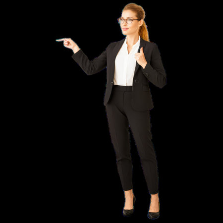 Businesswoman pointing on transparent backgroundの素材