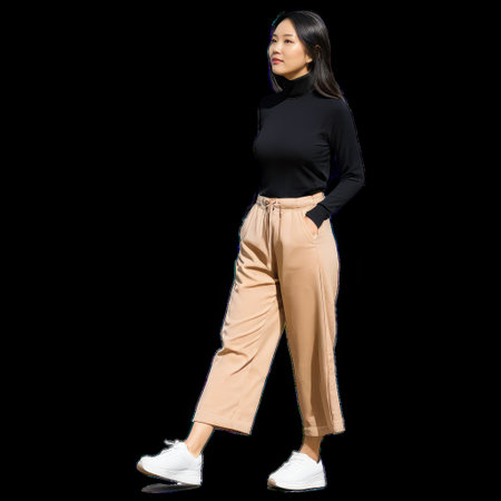 Asian Woman Walking in Comfortable Outfit, Isolated on Transparent Backgroundの素材