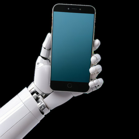 Robot Hand Holding Smartphone, Futuristic Technology, Transparentの素材