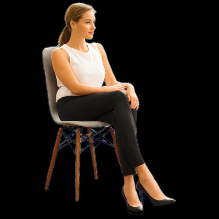 Woman Sitting on Chair Isolated on Transparent Backgroundの素材