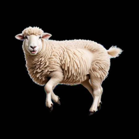 Happy Sheep Jumping Isolated on Background Representing Joyful Livestockの素材