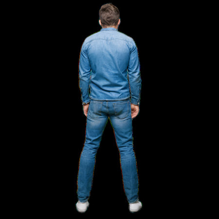 Man in Jeans Gazing Upwards, Back View, Transparent Backgroundの素材