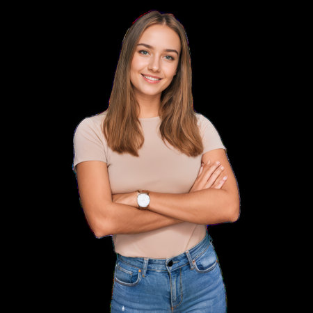 Happy Smiling Woman with Crossed Arms Isolated on Transparent Backgroundの素材