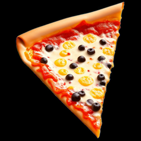Pizza Slice with Melted Cheese and Vibrant Toppings Isolated on Transparent Backgroundの素材